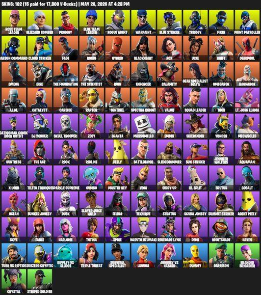 [PC/PSN/XBOX] | 102 skins | 1300 V-bucks | OG STW | Omega | Rose Team Leader | Blizzard Bomber | Prodigy | Blue Team Leader | Rogue Agent | Warpaint | Full Access