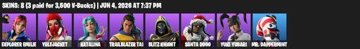 [PC/PSN/XBOX] | 8 skins | Explorer Emilie | Yulejacket | Katalina | Trailblazer Tai | Blitz Knight | Santa Dogg | Yuki Yubari | Mr. Dappermint | Full Access