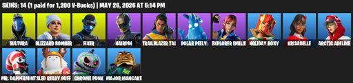 [PC/XBOX] | 14 skins | Sultura | Blizzard Bomber | Fixer | Hairpin | Trailblazer Tai | Polar Peely | Explorer Emilie | Holiday Boxy | Krisabelle | Full Access