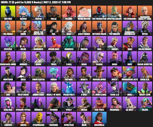 [PC/XBOX] | 77 skins | Sultura | Nezumi | Mizuki | Malik | Valeria | Peter Griffin | The Foundation | Spectra Knight | The Imagined | Full Access