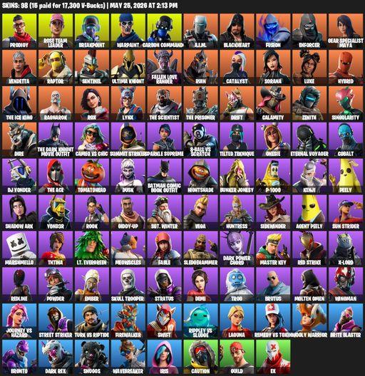 [PC/XBOX] | 98 skins | OG STW | Reaper Axe | Prodigy | Rose Team Leader | Breakpoint | Warpaint | Carbon Commando | A.I.M. | Blackheart | Fusion | Full Access