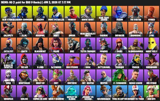 [PC/XBOX] | 60 skins | 1600 V-bucks | Omega | Blue Striker | Carbon Commando | Trilogy | Point Patroller | Prodigy | Rogue Agent | Blue Team Leader | Full Access