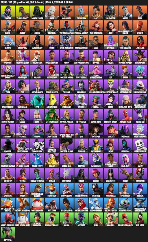 [PC] | 151 skins | Travis Scott | Lara Croft | Xander | Darth Vader | Snap | Calamity | The Origin | Raz | Predator | Midas | Fade | Ronin | Blaze | Full Access