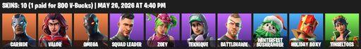 [PC/PSN/XBOX] | 10 skins | Merry Mint Axe | Omega | Carbide | Valor | Squad Leader | Zoey | Teknique | Battlehawk | Winterfest Bushranger | Full Access