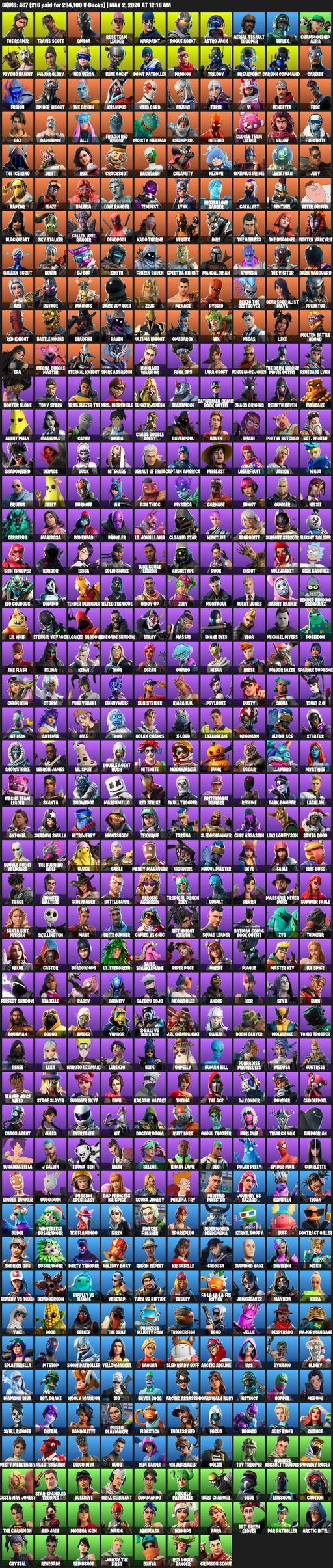 [PC/PSN/XBOX] | 467 skins | 550 V-bucks | Take The L | OG STW | Aerial Assault Trooper | Travis Scott | The Reaper | Elite Agent | Omega | Lara Croft | Full Access
