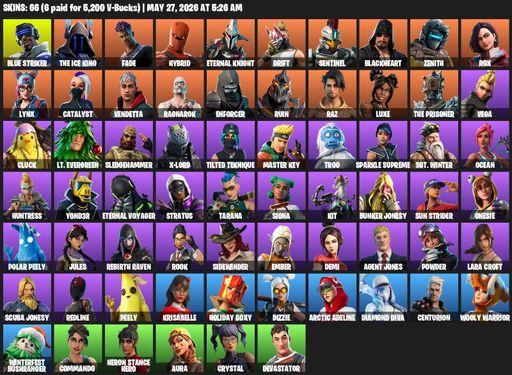 [PC/XBOX] | 66 skins | Lara Croft | Blue Striker | The Ice King | Fade | Hybrid | Eternal Knight | Drift | Sentinel | Blackheart | Zenith | Rox | Lynx | Full Access