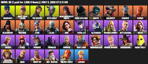 [PC/PSN/XBOX] | 36 skins | 850 V-bucks | Take The L | OG STW | The Reaper | Elite Agent | Warpaint | Rose Team Leader | Gear Specialist Maya | Full Access