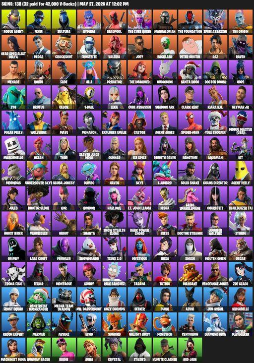 [PC/PSN/XBOX] | 138 skins | Lara Croft | Rogue Agent | Fixer | Sultura | Kymera | Deadpool | The Cube Queen | Mandalorian | The Foundation | Full Access
