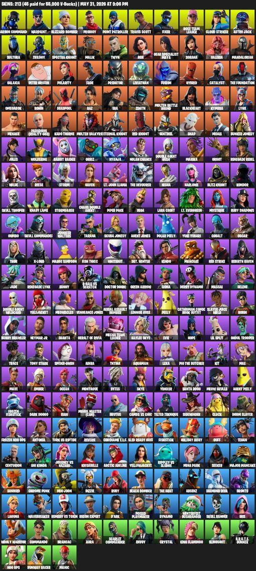 [PC/XBOX] | 213 skins | OG STW | Travis Scott | Lara Croft | Carbon Commando | Warpaint | Blizzard Bomber | Prodigy | Point Patroller | Fixer | Full Access