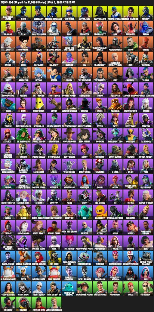 [PC/PSN/XBOX] | 194 skins | 750 V-bucks | OG STW | Lara Croft | Rose Team Leader | Fixer | Warpaint | Carbon Commando | Neo Versa | Astro Jack | Full Access