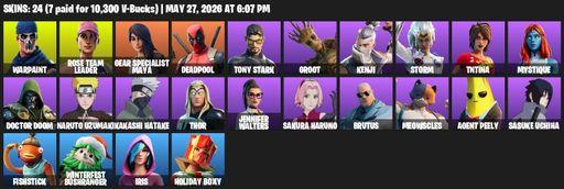 [PC/PSN/XBOX] | 24 skins | OG STW | Warpaint | Rose Team Leader | Gear Specialist Maya | Deadpool | Tony Stark | Groot | Kenji | Storm | TNTina | Full Access