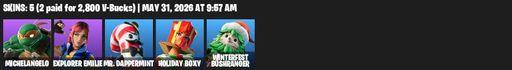 [PC/PSN/XBOX] | 5 skins | Michelangelo | Explorer Emilie | Mr. Dappermint | Holiday Boxy | Winterfest Bushranger | Mikey's Nunchucks | The Fangler | Full Access