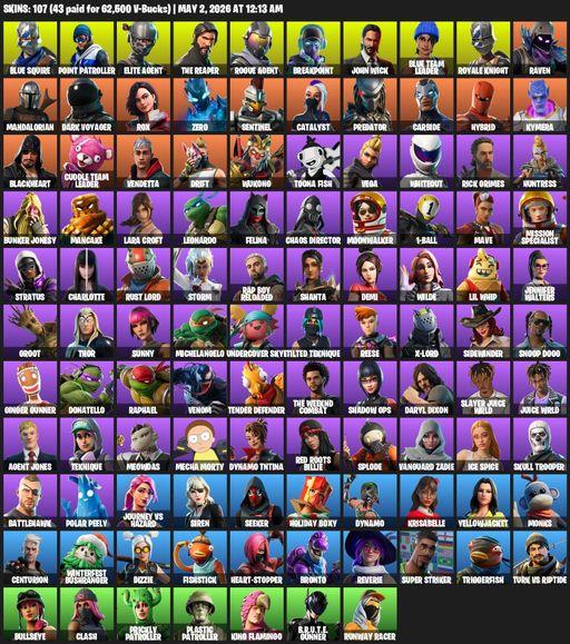 [PC/PSN/XBOX] | 107 skins | Take The L | Royale Knight | The Reaper | Elite Agent | Blue Squire | Lara Croft | Point Patroller | Rogue Agent | Full Access