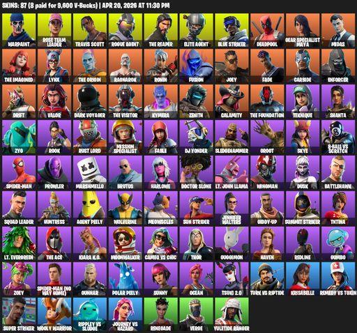 [PC/XBOX] | 87 skins | Take The L | OG STW | Travis Scott | The Reaper | Elite Agent | Warpaint | Rose Team Leader | Rogue Agent | Blue Striker | Full Access