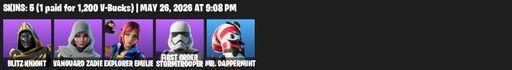 [PC/PSN/XBOX] | 5 skins | Blitz Knight | Vanguard Zadie | Explorer Emilie | First Order Stormtrooper | Mr. Dappermint | Apex Predator | Hot Pokers | Full Access