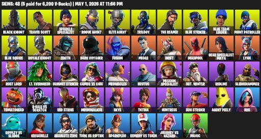 [PC/PSN/XBOX] | 48 skins | Take The L | Floss | Black Knight | Travis Scott | Sparkle Specialist | Royale Knight | The Reaper | Elite Agent | Full Access