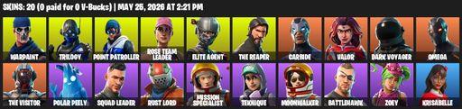 [PC] | 20 skins | 1100 V-bucks | Take The L | OG STW | The Reaper | Elite Agent | Omega | Mako | Warpaint | Trilogy | Point Patroller | Full Access