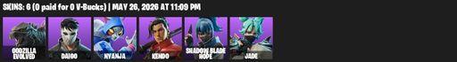 [PC/PSN/XBOX] | 6 skins | Godzilla Evolved | Daigo | Nyanja | Kendo | Shadow Blade Hope | Jade | Night Kama | Outlaw's Whipknives | Spinal Slicer | Full Access