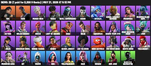 [PC/PSN/XBOX] | 39 skins | Era | Fade | Prince Orin | Trace | Skull Commander | Daigo | Nyanja | Aerial Assault Bomber | Mariposa | Shadow Blade Hope | Full Access