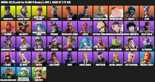[PC/PSN/XBOX] | 43 skins | 2900 V-bucks | OG STW | Lara Croft | Warpaint | Rogue Agent | Rose Team Leader | Carbide | Fade | Omegarok | Spectra Knight | Full Access