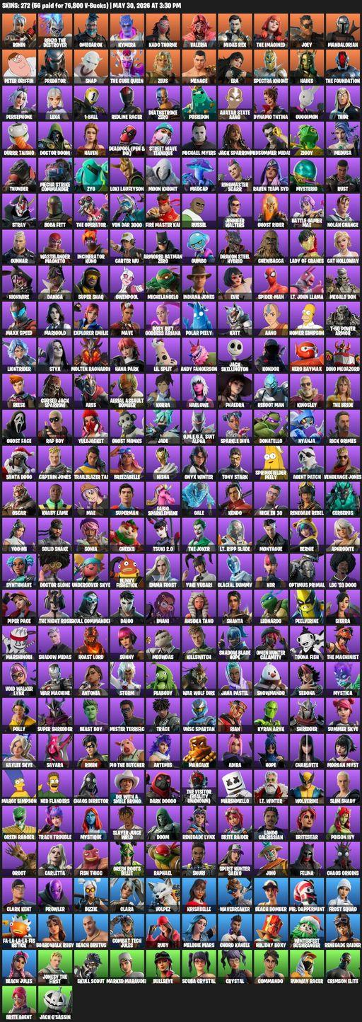 [PC/XBOX] | 272 skins | Renegade Raider | Ronin | Renzo the Destroyer | Omegarok | Kymera | Kado Thorne | Valeria | Midas Rex | The Imagined | Joey | Full Access