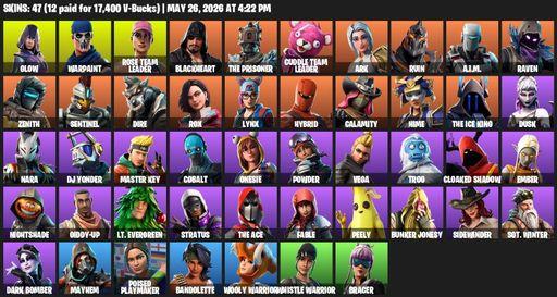 [PC/PSN/XBOX] | 47 skins | 700 V-bucks | OG STW | Reaper Axe | Glow | Warpaint | Rose Team Leader | Blackheart | The Prisoner | Cuddle Team Leader | Full Access