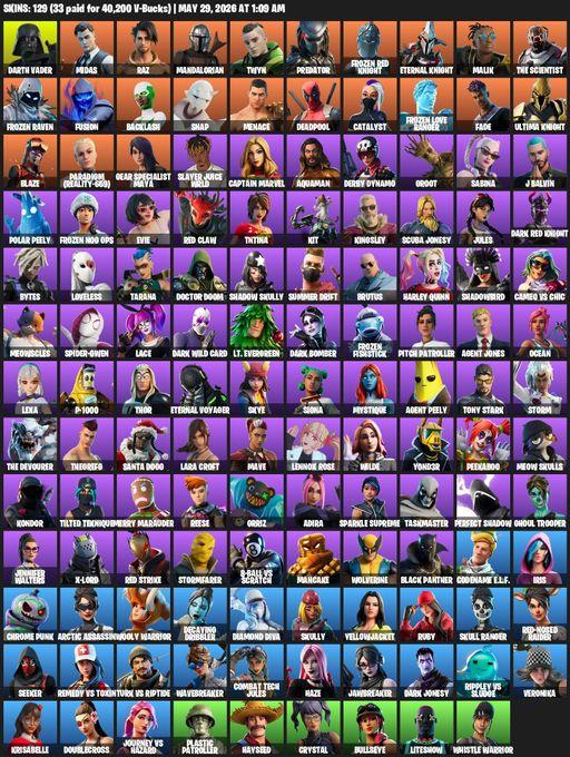 [PC/XBOX] | 129 skins | Leviathan Axe | Lara Croft | Darth Vader | Midas | Raz | Mandalorian | Twyn | Predator | Frozen Red Knight | Eternal Knight | Full Access