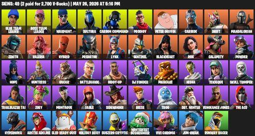 [PC/XBOX] | 49 skins | 1350 V-bucks | OG STW | Blue Team Leader | Rose Team Leader | Warpaint | Sultura | Carbon Commando | Prodigy | Peter Griffin | Full Access