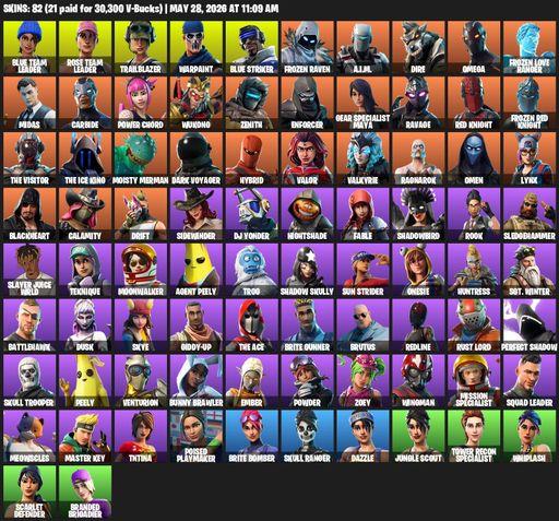 [PC/XBOX] | 82 skins | Take The L | OG STW | Omega | Blue Team Leader | Rose Team Leader | Trailblazer | Warpaint | Blue Striker | Frozen Raven | Full Access