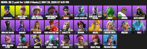 [PC/PSN/XBOX] | 28 skins | OG STW | Warpaint | Rose Team Leader | Die With A Smile Bruno | Omen Hunter Calamity | Robin | UNSC Spartan | Full Access