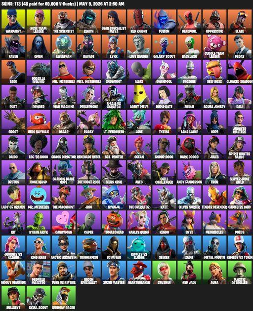 [PC/XBOX] | 113 skins | OG STW | Reaper Axe | Warpaint | Rose Team Leader | The Scientist | Zenith | Gear Specialist Maya | Red Knight | Fusion | Full Access