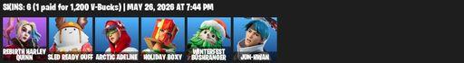 [PC/XBOX] | 6 skins | Rebirth Harley Quinn | Sled Ready Guff | Arctic Adeline | Holiday Boxy | Winterfest Bushranger | Jun-Hwan | Smash O'-Lantern | Full Access