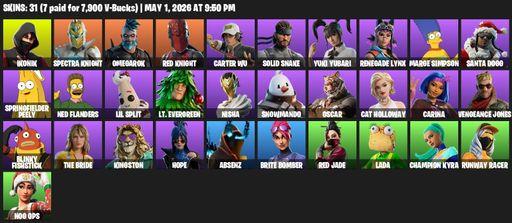 [PC/XBOX] | 31 skins | 600 V-bucks | IKONIK | Spectra Knight | Omegarok | Red Knight | Carter Wu | Solid Snake | Yuki Yubari | Renegade Lynx | Full Access