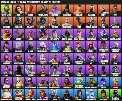 [PC/PSN/XBOX] | 80 skins | Rogue Agent | Rox | Hybrid | Mandalorian | Kymera | Blackheart | Menace | Catalyst | Drift | Joey | Enforcer | Predator | Full Access