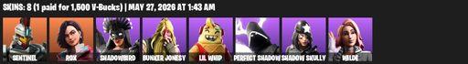 [PC/PSN/XBOX] | 8 skins | Sentinel | Rox | Shadowbird | Bunker Jonesy | Lil Whip | Perfect Shadow | Shadow Skully | Wilde | Ripe Rippers | Full Access