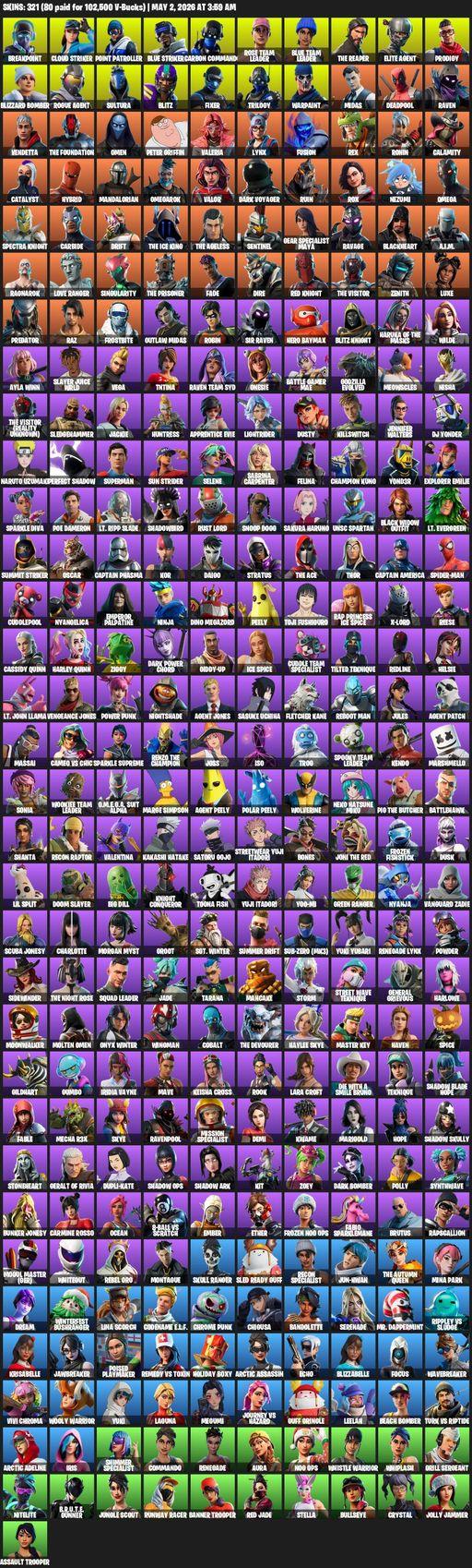 [PC/PSN] | 321 skins | Take The L | OG STW | The Reaper | Elite Agent | Omega | Lara Croft | Breakpoint | Cloud Striker | Point Patroller | Full Access