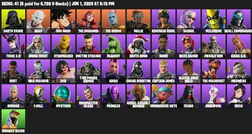 [PC/PSN/XBOX] | 41 skins | 550 V-bucks | Darth Vader | Snap | Son Goku | The Imagined | The Origin | Malik | Renegade Rebel | Sabina | Peelverine | Full Access