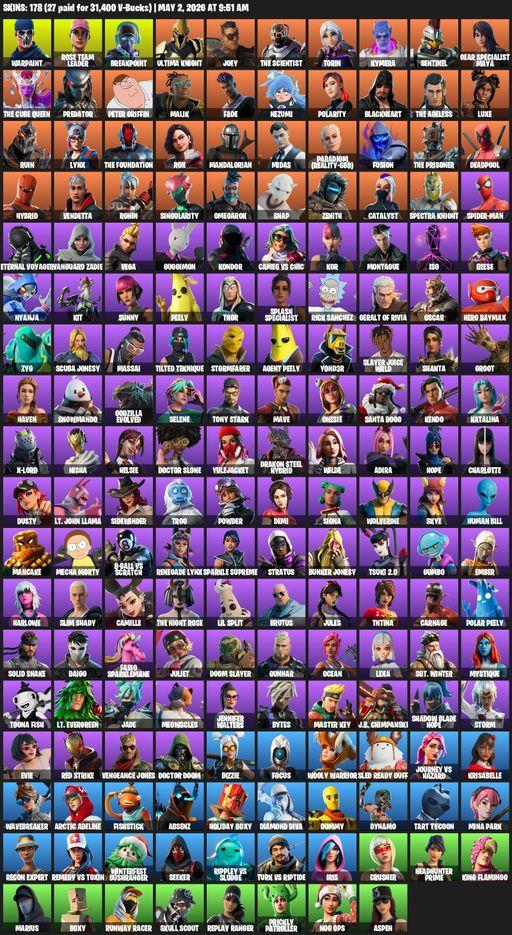 [PC/PSN/XBOX] | 178 skins | 850 V-bucks | Leviathan Axe | OG STW | Warpaint | Rose Team Leader | Breakpoint | Ultima Knight | Joey | The Scientist | Full Access