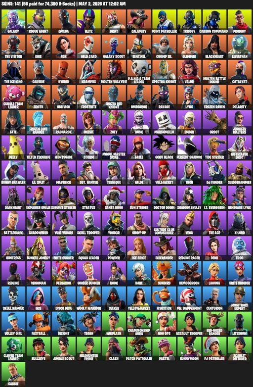 [PC/PSN/XBOX] | 141 skins | 500 V-bucks | Galaxy | Omega | Rogue Agent | Blitz | Drift | Calamity | Point Patroller | Trilogy | Carbon Commando | Full Access