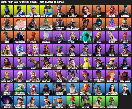 [PC/XBOX] | 79 skins | 500 V-bucks | Sultura | Point Patroller | Blizzard Bomber | Cloud Striker | Lynx | Blackheart | Rox | Joey | Valeria | Omegarok | Full Access