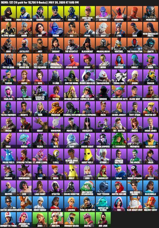 [PC] | 137 skins | OG STW | IKONIK | Lara Croft | Point Patroller | Xander | Warpaint | Trilogy | Rose Team Leader | Kymera | Deadpool | Hybrid | Full Access
