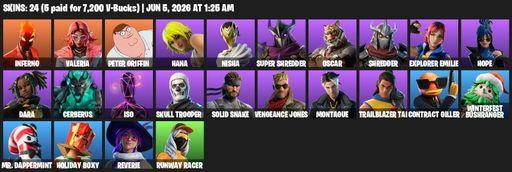 [PC/PSN/XBOX] | 24 skins | Inferno | Valeria | Peter Griffin | Hana | Nisha | Super Shredder | Oscar | Shredder | Explorer Emilie | Hope | Dara | Full Access