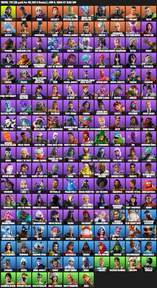 [PC/PSN/XBOX] | 176 skins | Lara Croft | Xander | Fade | Torin | Polarity | Spectra Knight | Renzo the Destroyer | Predator | Mandalorian | Menace | Full Access