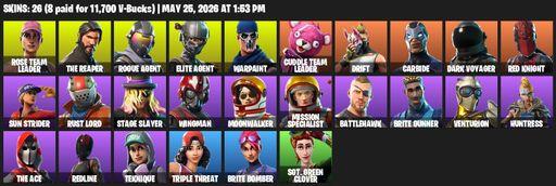 [PC/XBOX] | 26 skins | 1400 V-bucks | Take The L | OG STW | The Reaper | Elite Agent | Rose Team Leader | Rogue Agent | Warpaint | Cuddle Team Leader | Full Access