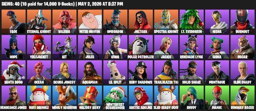 [PC/XBOX] | 40 skins | Fade | Eternal Knight | Valeria | Peter Griffin | Omegarok | Joltara | Spectra Knight | Lt. Evergreen | Nisha | Burnout | Hope | Full Access
