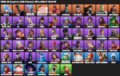 [PC/PSN/XBOX] | 56 skins | 1050 V-bucks | Merry Mint Axe | Nezumi | Fade | Renzo the Destroyer | Peter Griffin | Valeria | Omegarok | The Ageless | Full Access