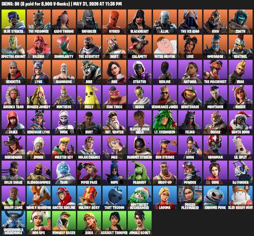 [PC/XBOX] | 86 skins | Blue Striker | The Prisoner | Kado Thorne | Enforcer | Hybrid | Blackheart | A.I.M. | The Ice King | Ruin | Zenith | Full Access