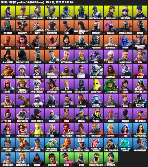 [PC/XBOX] | 108 skins | 650 V-bucks | Take The L | OG STW | The Reaper | Elite Agent | Omega | Lara Croft | Glow | Rose Team Leader | Rogue Agent | Full Access