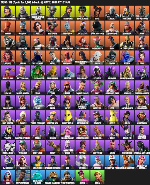 [PC/PSN] | 117 skins | Take The L | The Reaper | Elite Agent | Omega | Lara Croft | Sub Commander | Havoc | Rogue Spider Knight | Trailblazer | Luxe | Full Access