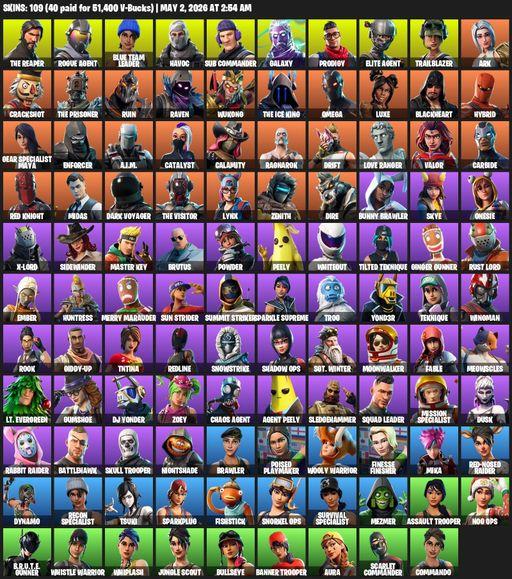 [PC/PSN] | 109 skins | 1350 V-bucks | Take The L | Galaxy | The Reaper | Elite Agent | Omega | Rogue Agent | Blue Team Leader | Havoc | Sub Commander | Full Access